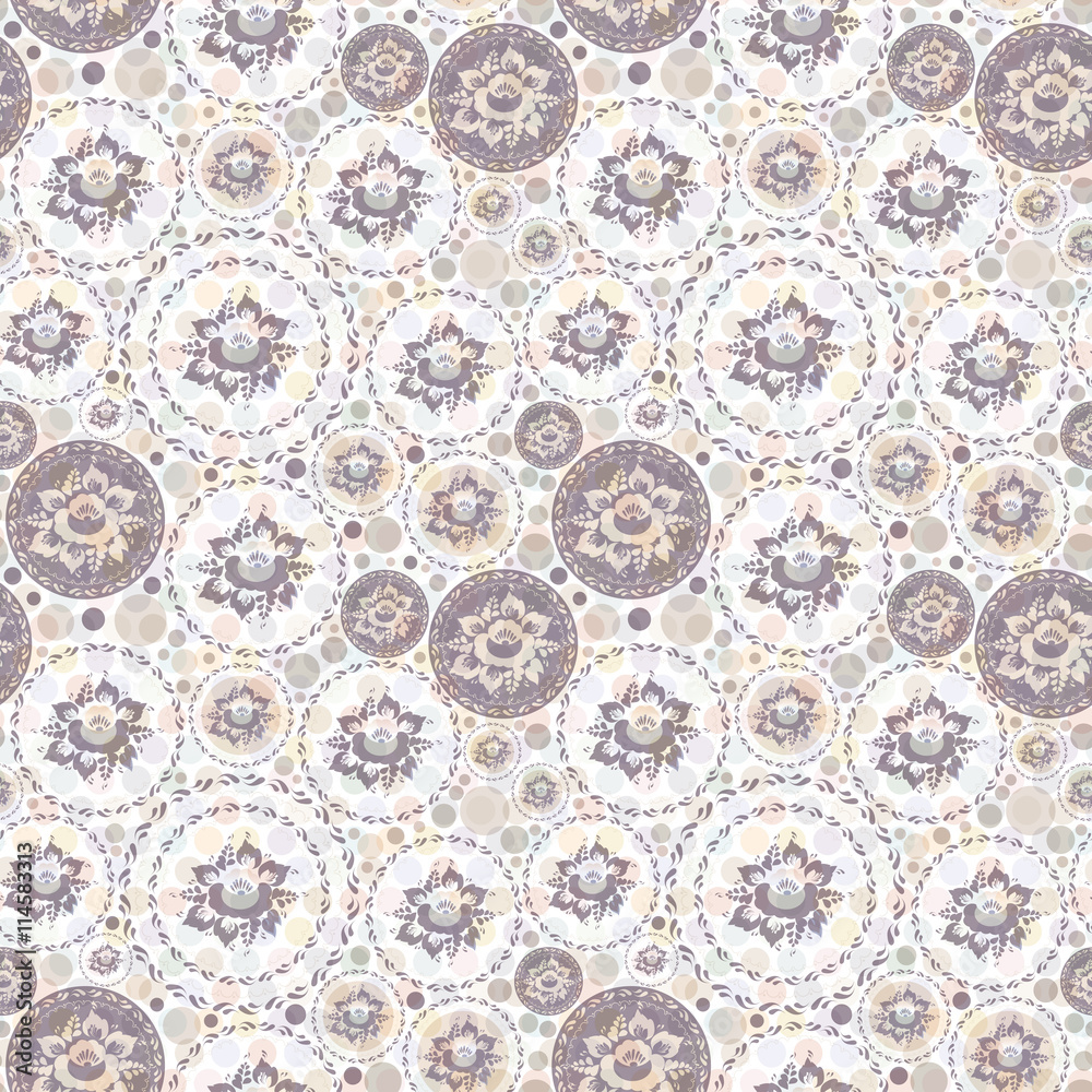 Vintage shabby Chic Seamless pattern with flowers and leaves.