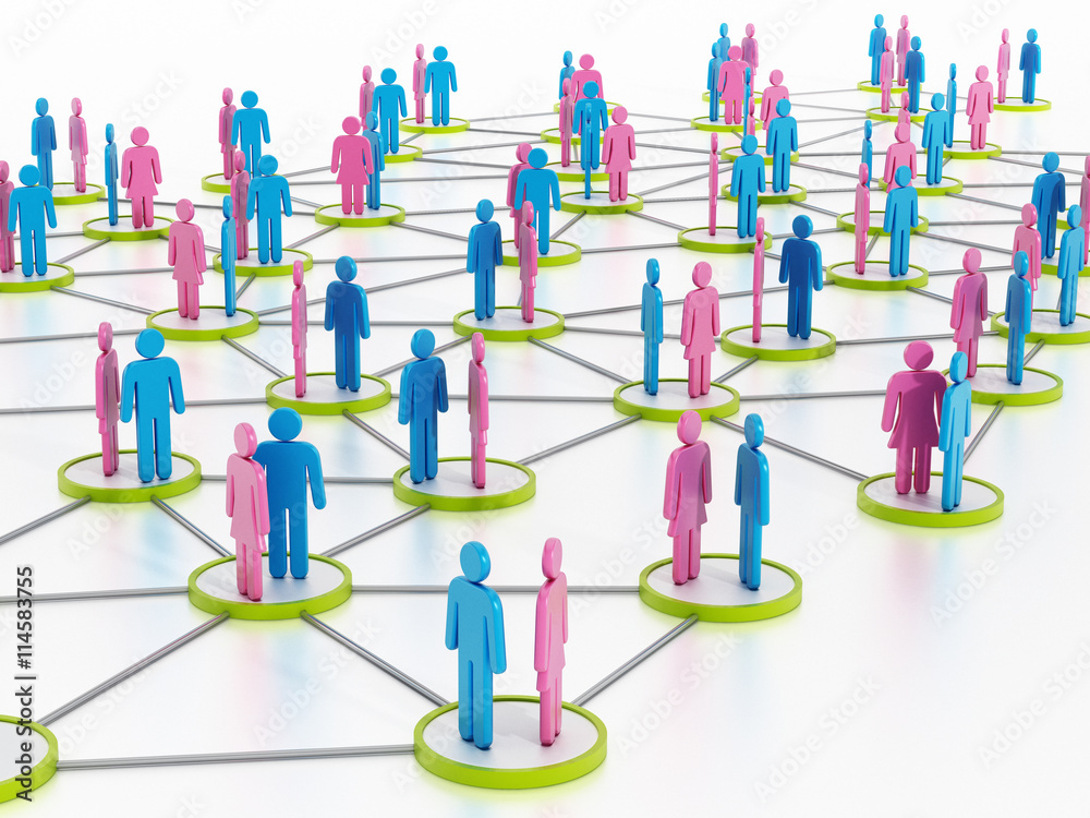 Man and woman silhouettes on green dots connected to each other. 3D illustration Man and woman silhouettes on green dots connected to each other. 3D illustration