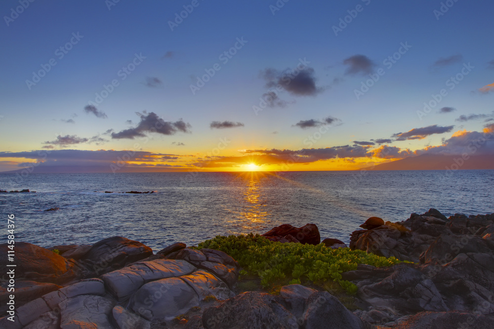 Island Maui tropical cliff coast line with ocean.