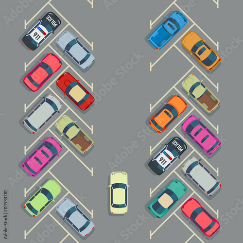 Parked cars on the parking top view, Vector urban transport concept.Auto parking and empty place for transport parking illustration