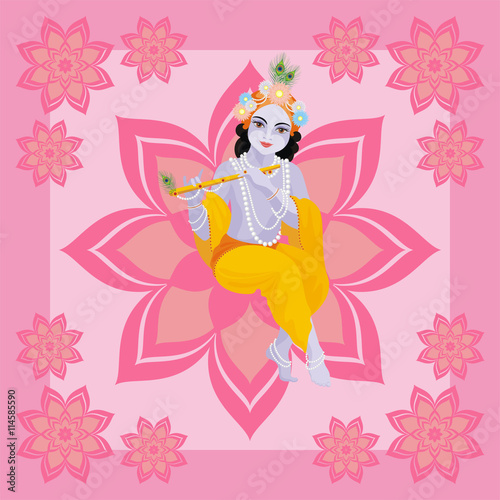 Krishna Janmashtami. Beautiful greeting card with little Krishna's image.