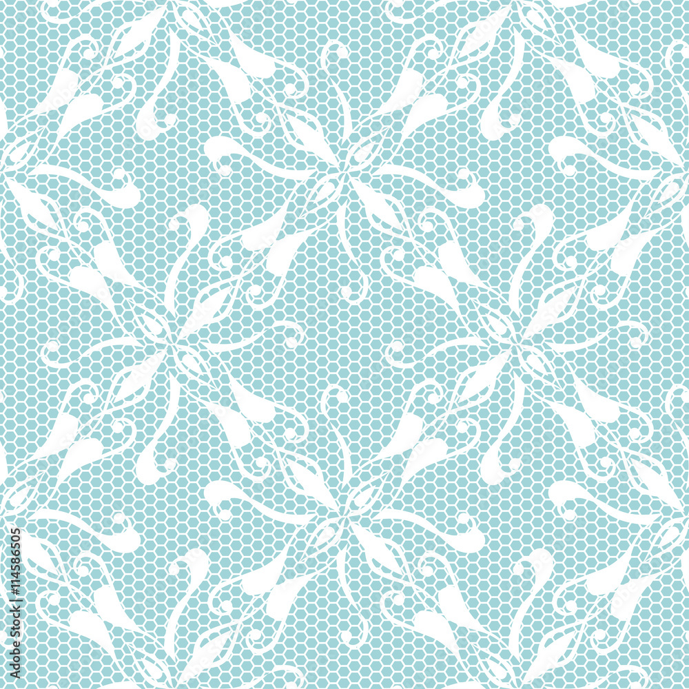 Fototapeta premium Seamless lace pattern on blue background