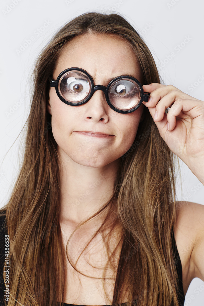 Beautiful woman with geeky spectacles, portrait Beautiful woman with geeky spectacles, portrait