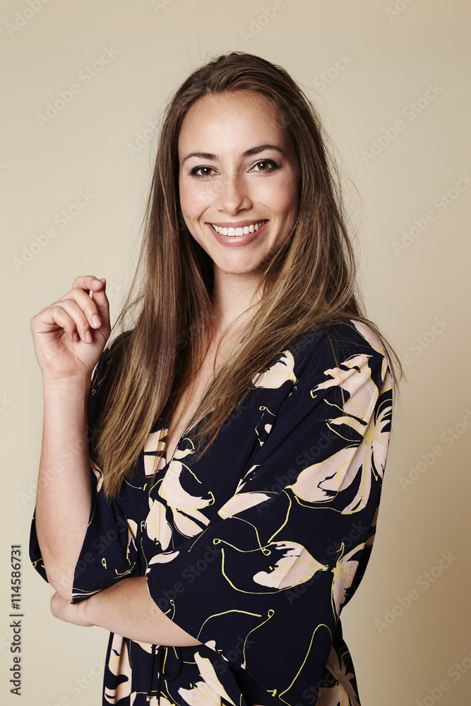 Gorgeous girl in kimono smiling at camera Gorgeous girl in kimono smiling at camera