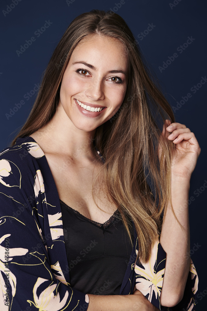 Beautiful woman in nightdress and kimono Beautiful woman in nightdress and kimono