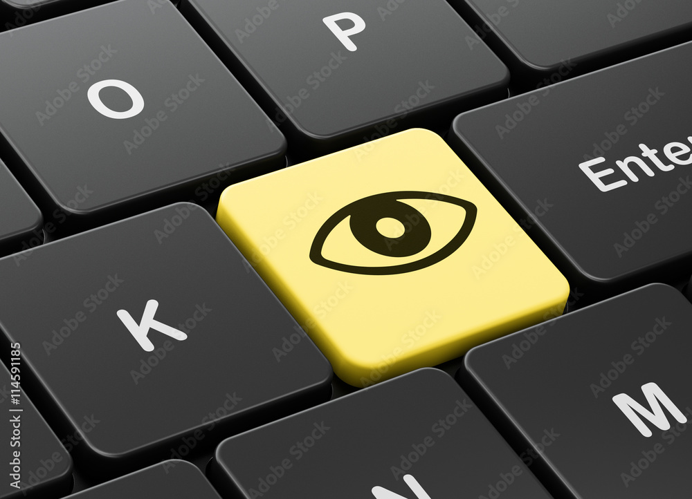 Protection concept: Eye on computer keyboard background Protection concept: Eye on computer keyboard background
