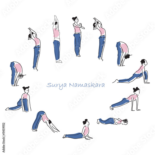 Yoga asana practice with Om symbol in lotus vector illustration.