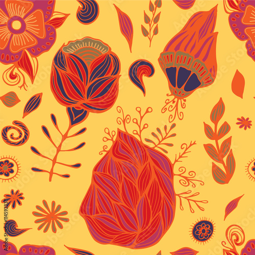 stock vector floral seamless doodle pattern. decorative element.