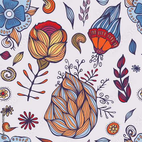 stock vector floral seamless doodle pattern. decorative element.