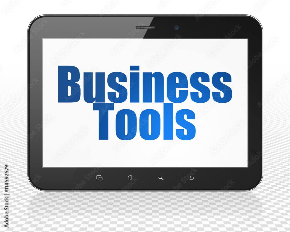 Finance concept: Tablet Pc Computer with Business Tools on display Finance concept: Tablet Pc Computer with Business Tools on display