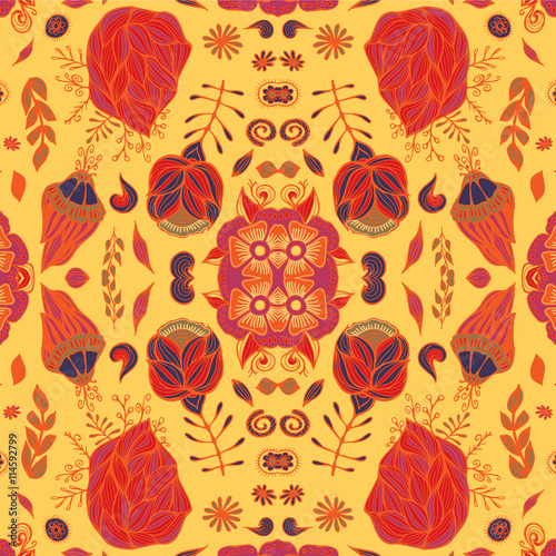 stock vector floral seamless doodle pattern. decorative element.