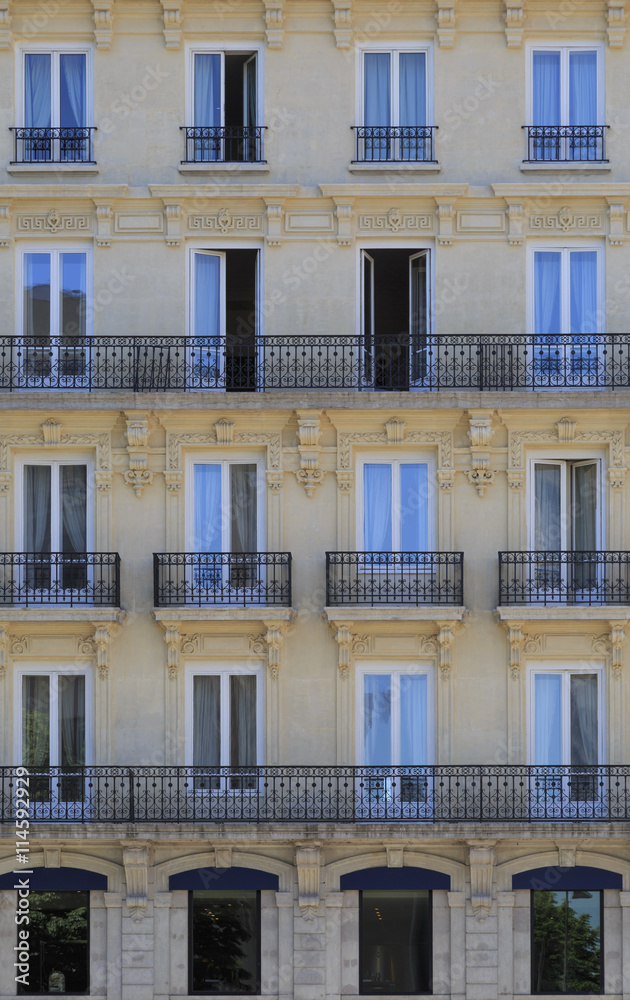 Facade of an old building in the city centre of Lyon, France.