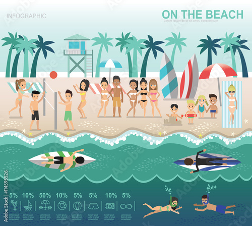 INFOGRAPHIC ON THE BEACH, sea side and beach items, vector desig