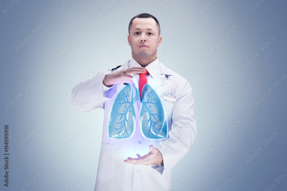 Fotografie Doctor with stethoscope and lungs on the hands in a hospital