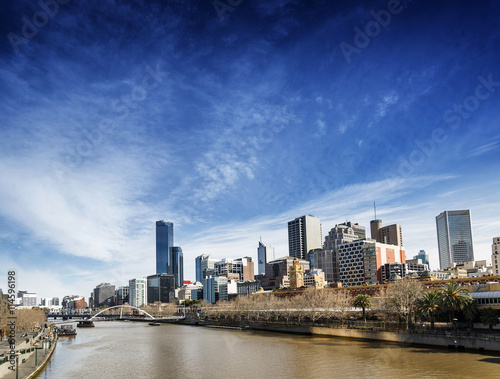central melbourne city riverside skyline in australia