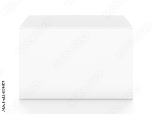 White horizontal rectangle blank box from top front angle.