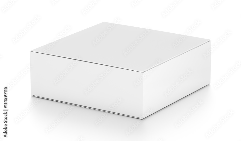 White flat horizontal rectangle blank box from side angle. White flat horizontal rectangle blank box from side angle.