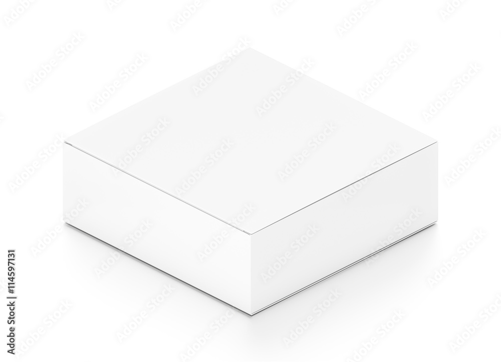 White flat horizontal rectangle blank box from isometric angle.