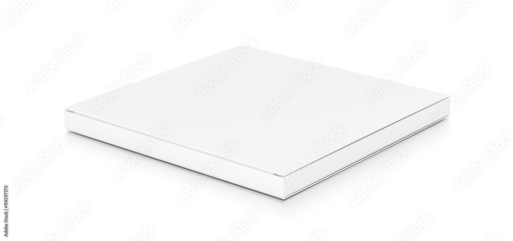 White thin flat horizontal rectangle blank box from top side angle. White thin flat horizontal rectangle blank box from top side angle.