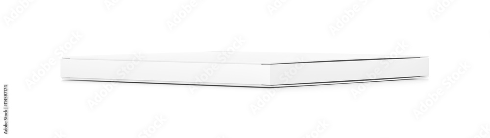 White thin flat horizontal rectangle blank box from side angle. White thin flat horizontal rectangle blank box from side angle.