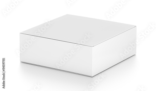 White flat horizontal rectangle blank box from side angle.