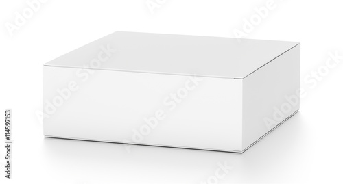 White flat horizontal rectangle blank box from top side far angle.