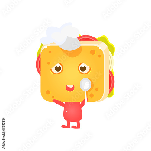 Sandwich Character In Coking Hat With Spoon
