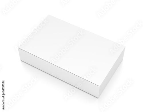 White wide flat horizontal rectangle blank box from top side angle.