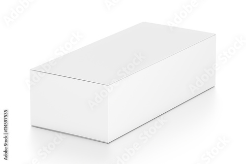 White wide horizontal rectangle blank box from side angle.