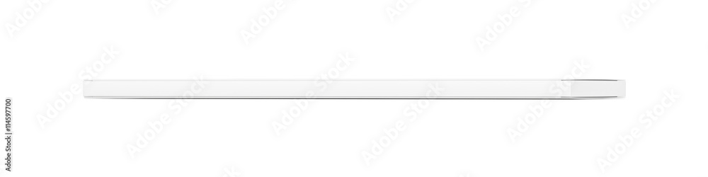 White wide thin flat horizontal rectangle blank box from side far angle. White wide thin flat horizontal rectangle blank box from side far angle.