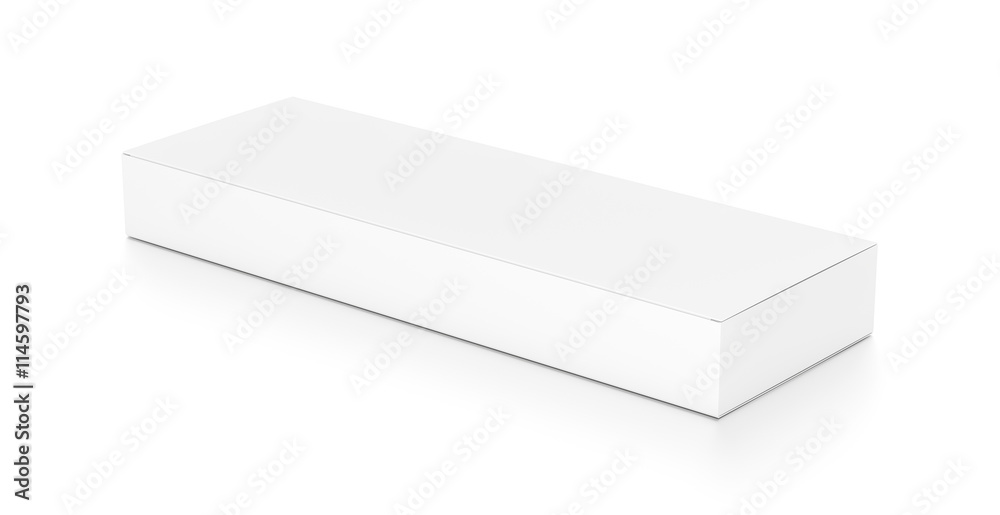 White wide flat horizontal rectangle blank box from top side angle. White wide flat horizontal rectangle blank box from top side angle.
