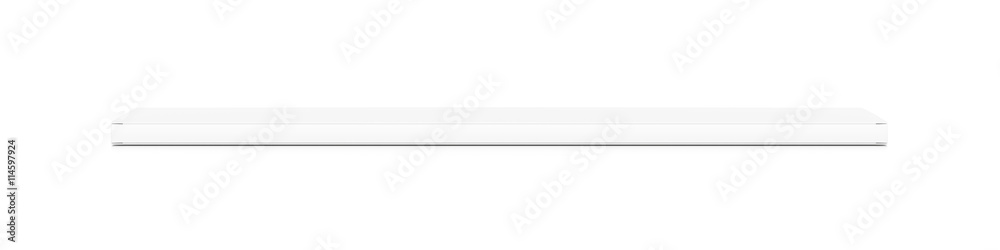 White wide thin flat horizontal rectangle blank box from top front angle. White wide thin flat horizontal rectangle blank box from top front angle.