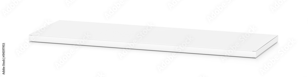 White wide thin flat horizontal rectangle blank box from top side far angle. White wide thin flat horizontal rectangle blank box from top side far angle.