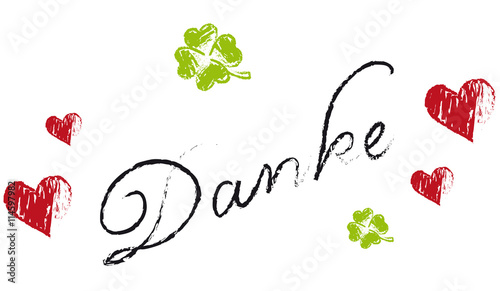 Danke Schriftzug Herzen und Kleeblätter 
