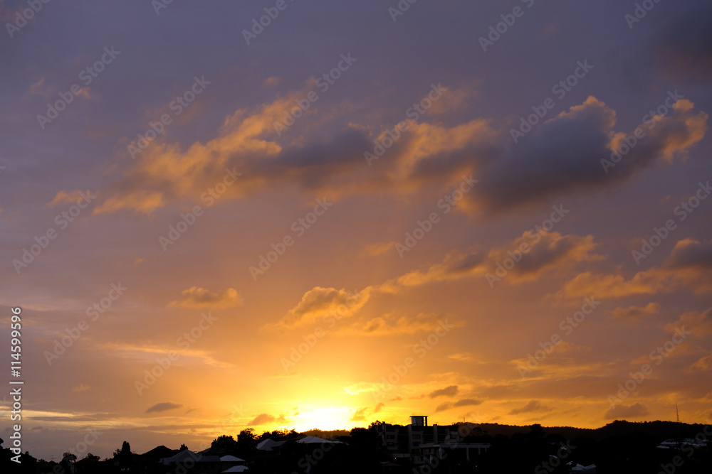 Vanilla sky at sunset over Mt. Coot-tha of Brisbane