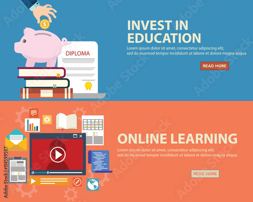 Flat design vector illustration concepts for online learning ,invest in education, , education credits, education savings. Concepts for web banners and promotional materials.