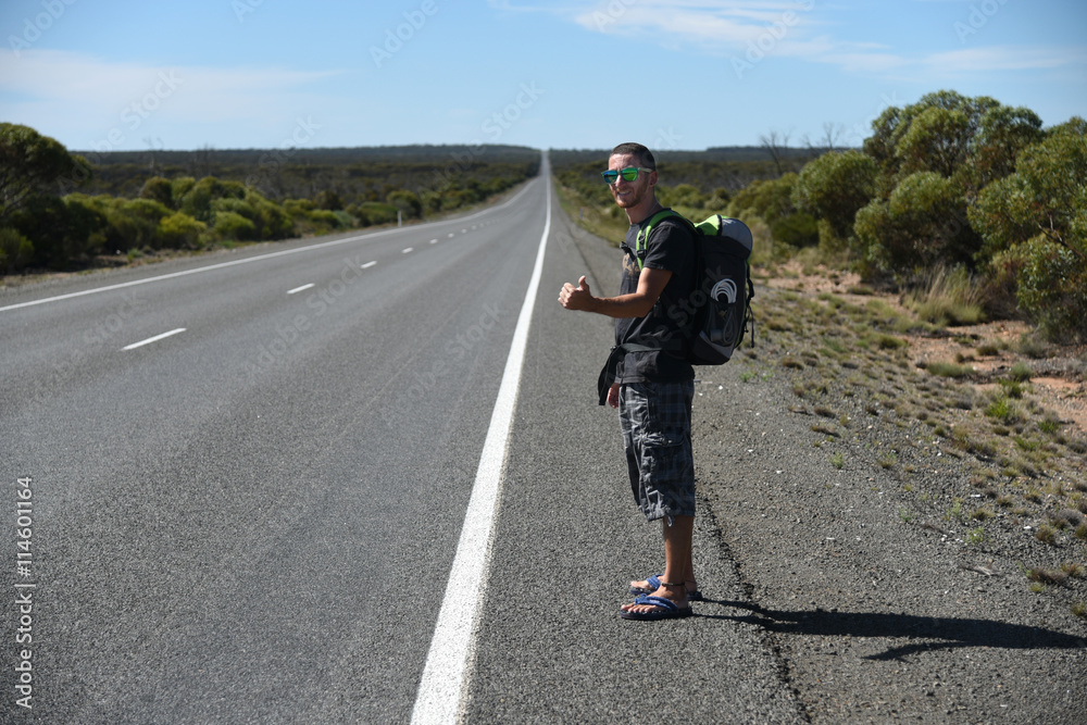 Fototapeta premium backpacker boy on road trip - Australia