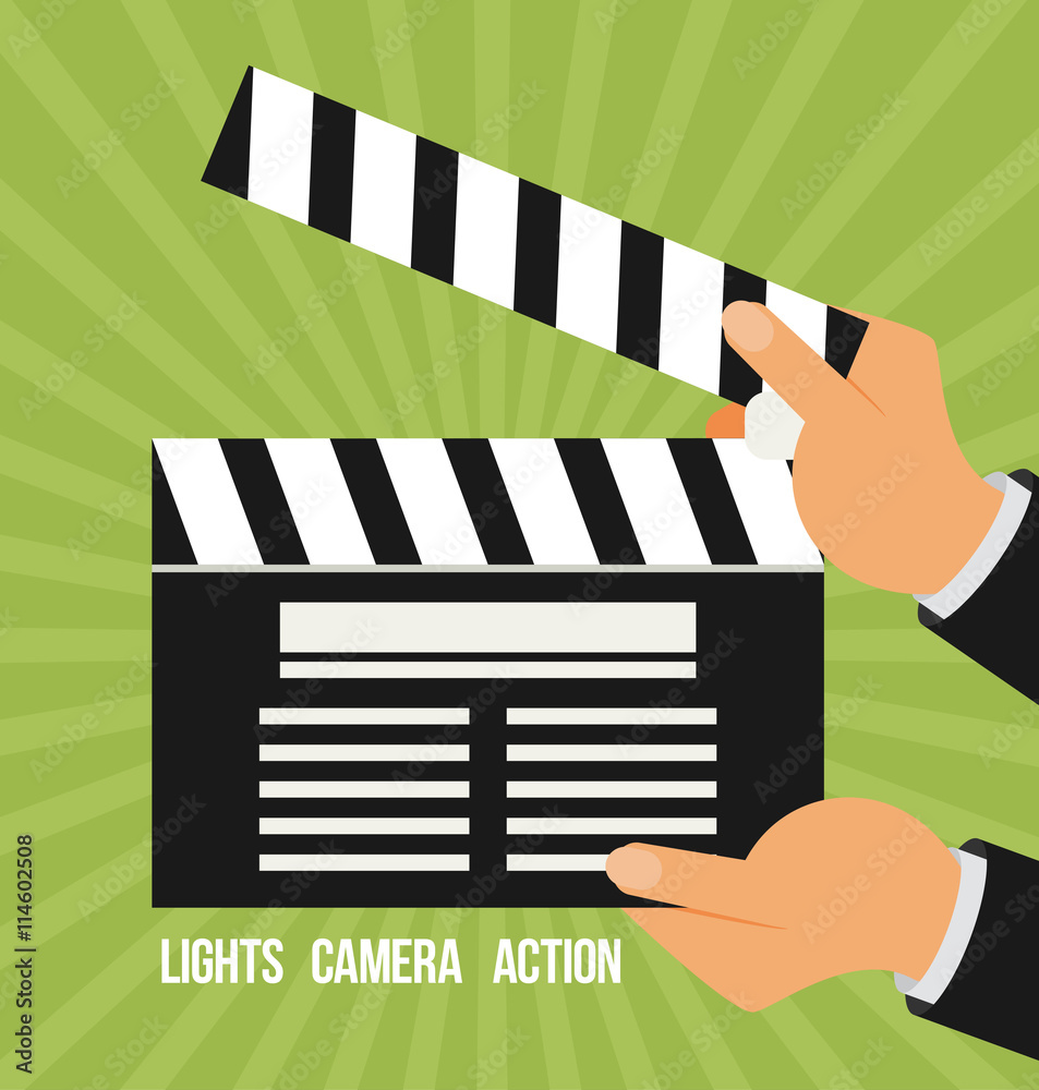Naklejka premium Cinema vector. Lights, camera, action flat vector