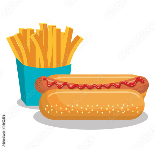 french fries and hot dog isolated icon design, vector illustration  graphic 