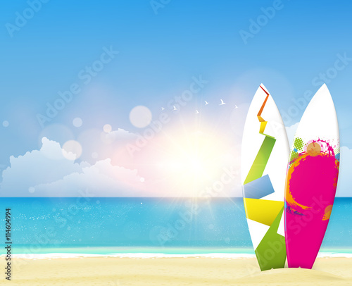Beach vector background with surf boards.

