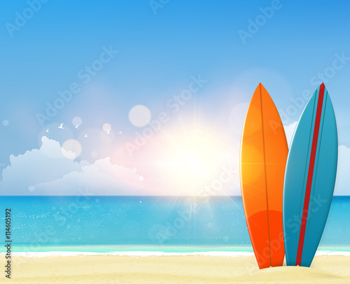 Vector summer background with surf boards. Realistic vector illustration eps 10-