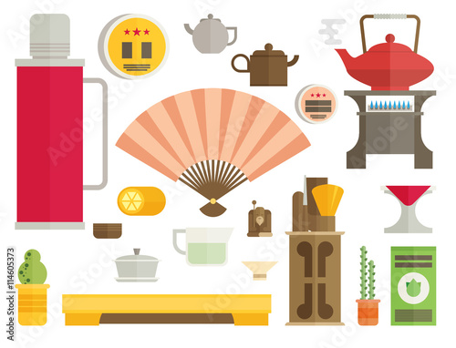 Tea ceremony icon set flat vector