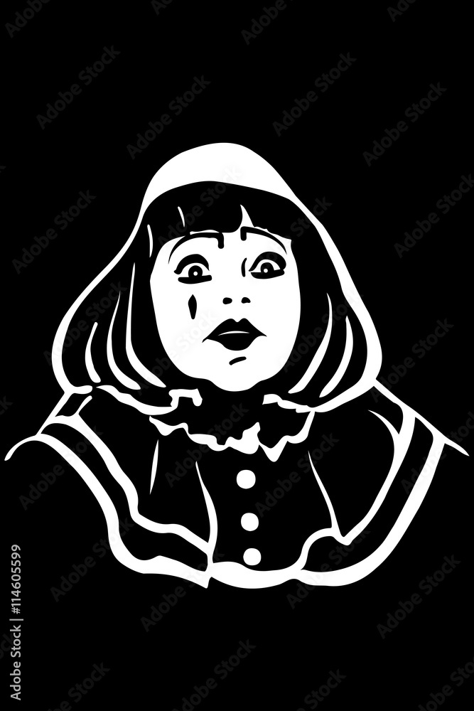vector sketch white mime with big eyes.