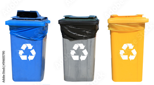 Set of different recycling bins