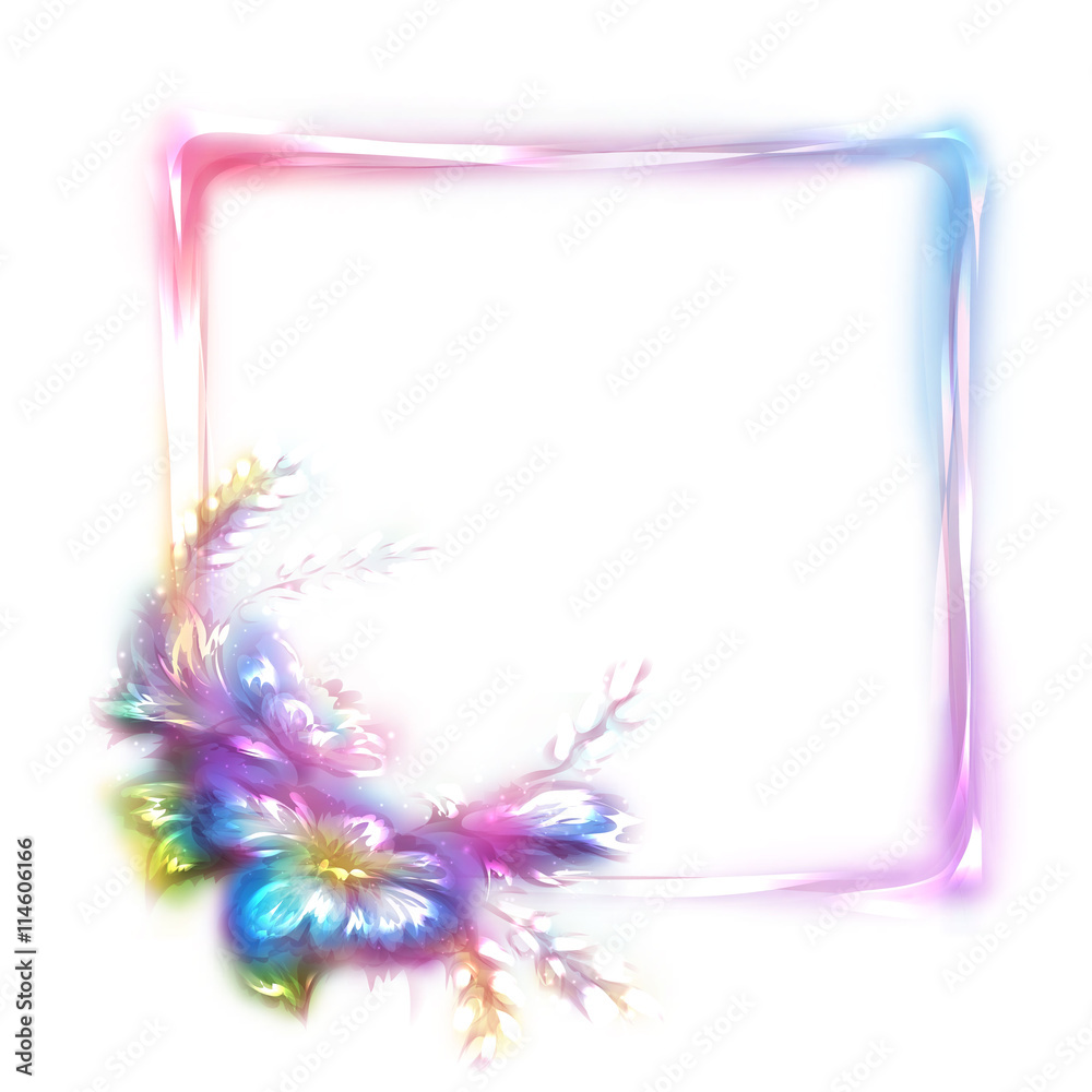 Vector rainbow frame with flower in corner on white background. Vector rainbow frame with flower in corner on white background.