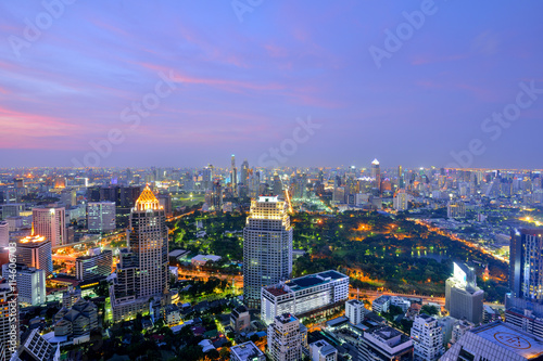 Thailand Landscape   Bangkok business center at dusk