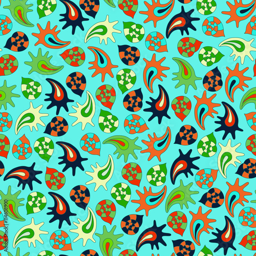 summer seamless pattern with colorful shells