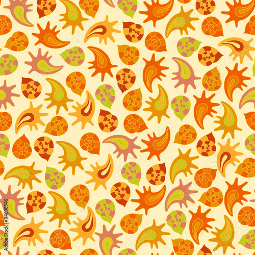 summer seamless pattern with colorful shells