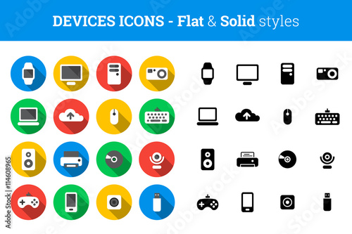 Devices and technology icons – flat and solid style