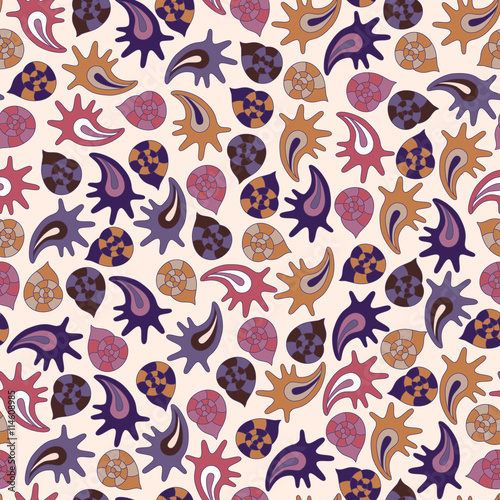 summer seamless pattern with colorful shells